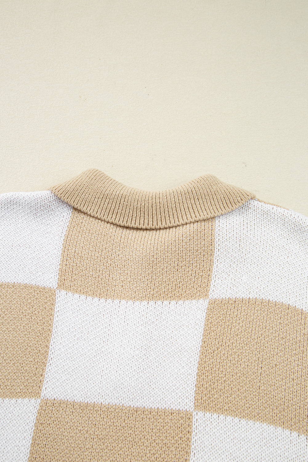 Grapefruit Orange Checkered V-Neck Collared Pullover Sweater