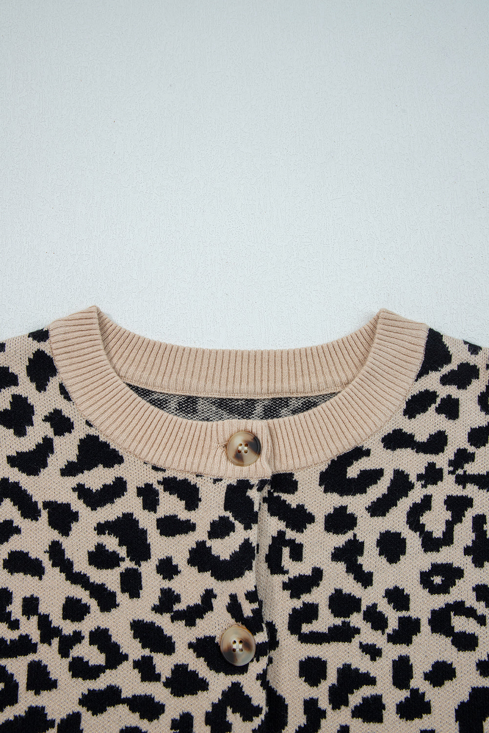 Khaki Leopard Drop Shoulder Knitted Cardigan