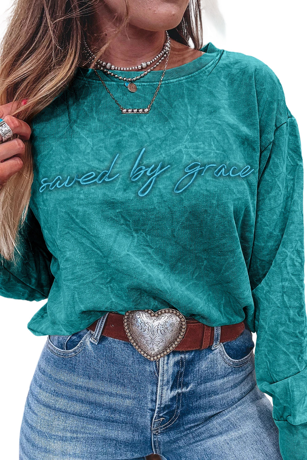 Dune saved by grace Letter Embroidery Mineral Wash Loose Sweatshirt