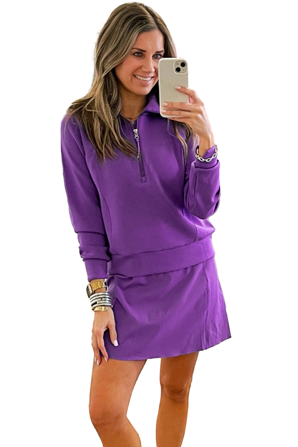 Conjunto de 2 minifalda deportiva con media cremallera en color rosa