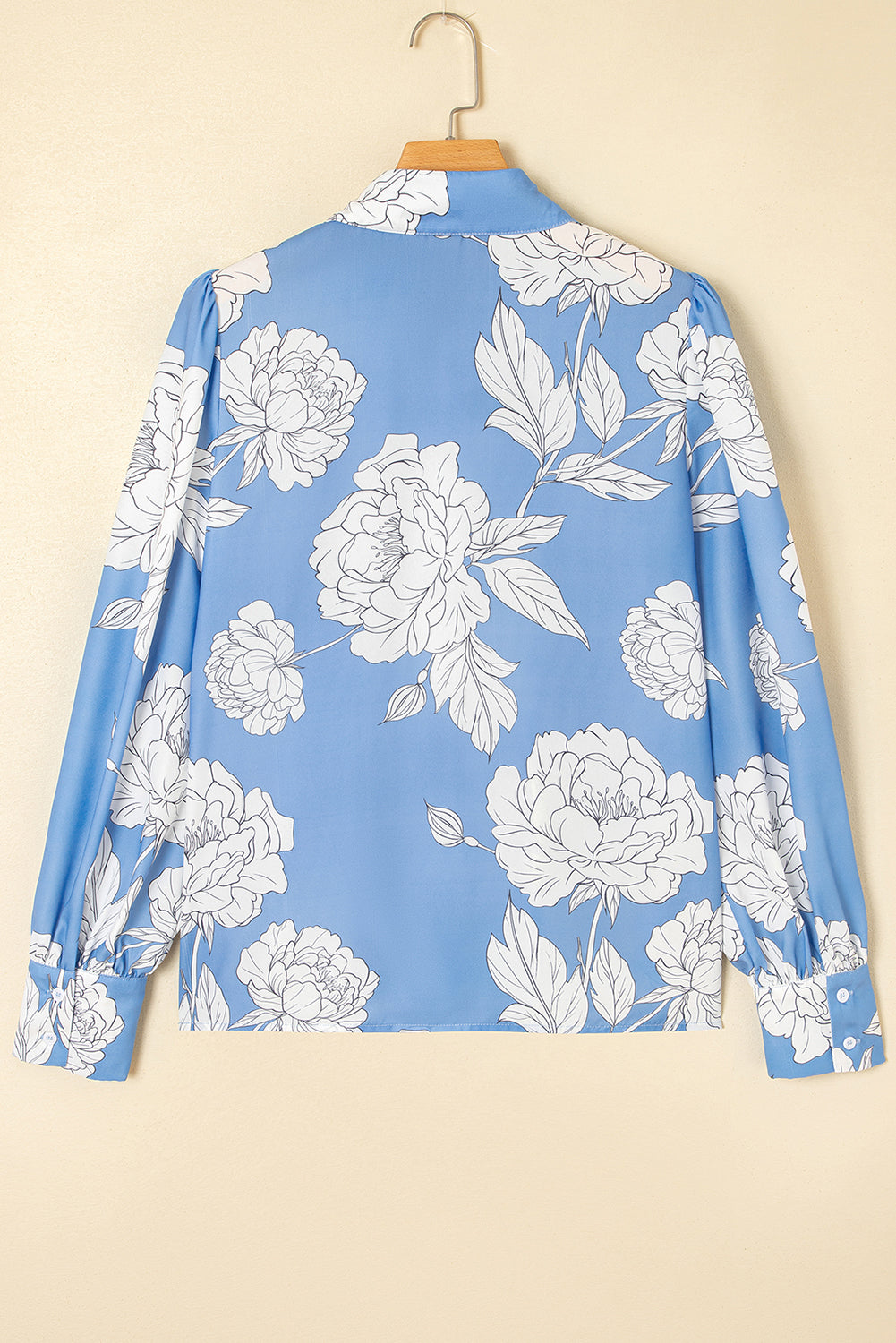 Chemise plissée à manches bouffantes et imprimé floral bleu ciel
