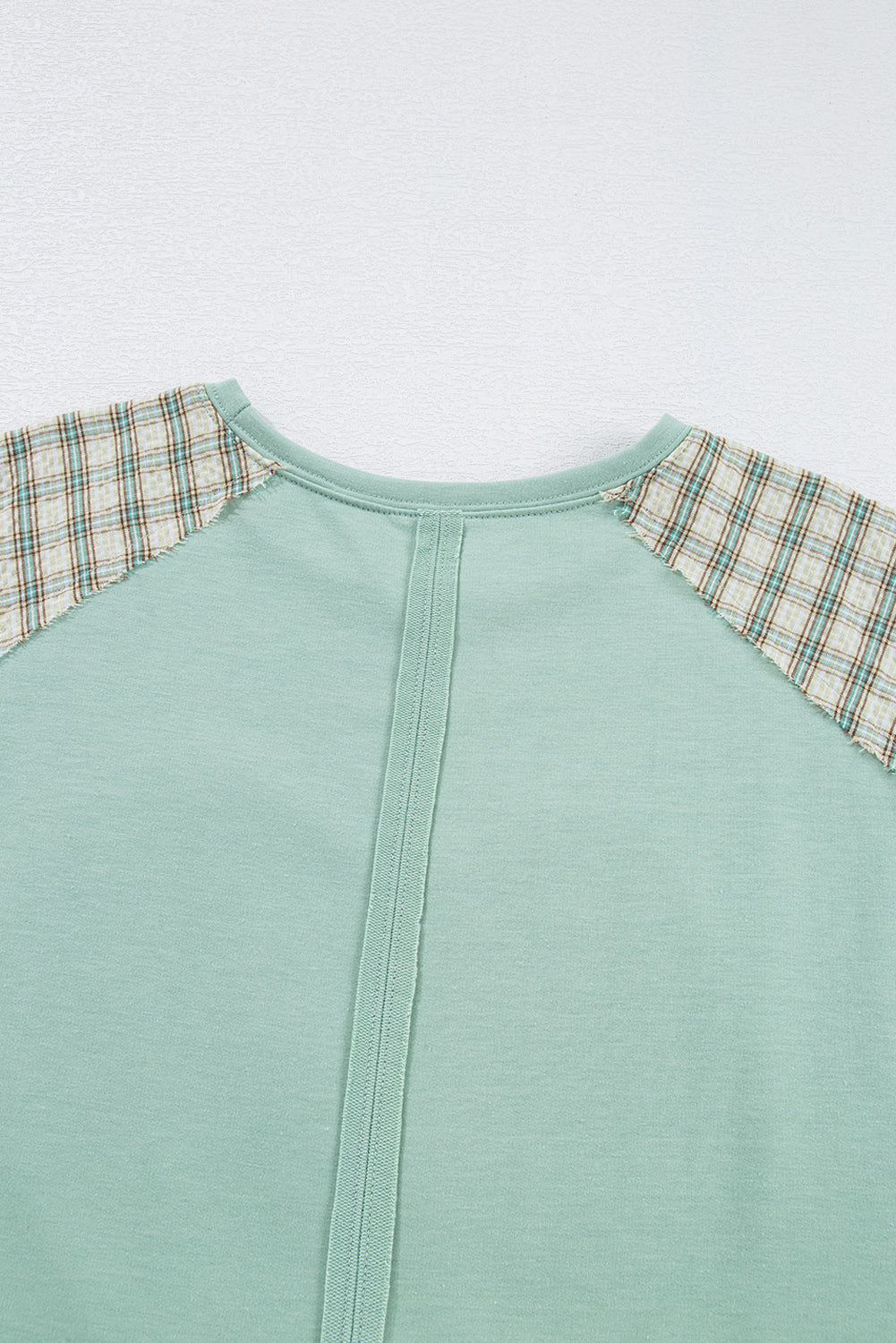 Beige Plaid Floral Patchwork Heart Long Sleeve Top