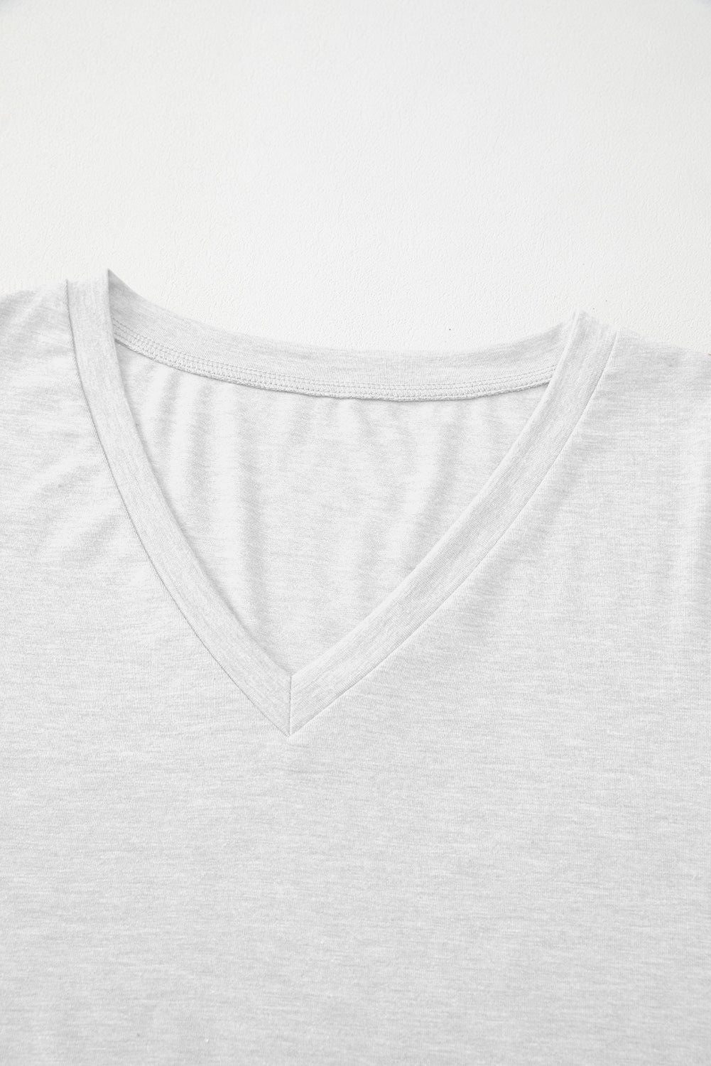 Smoke Gray Plain V Neck Long Sleeve Top