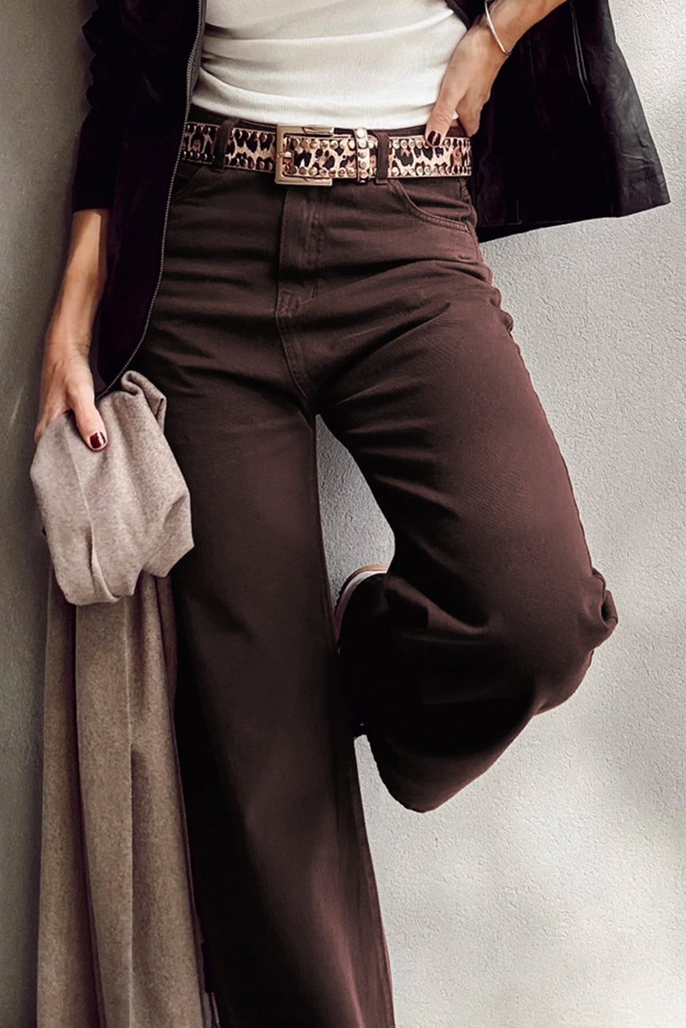 Red Dahlia Solid Color Loose Straight High Waist Jeans