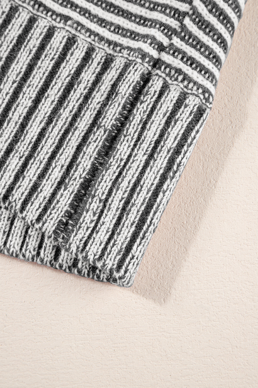 Light French Beige Striped Print Ribbed Knit Raglan Sleeve Baggy Sweater