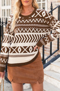 Brown Abstract Print Pullover Sweater