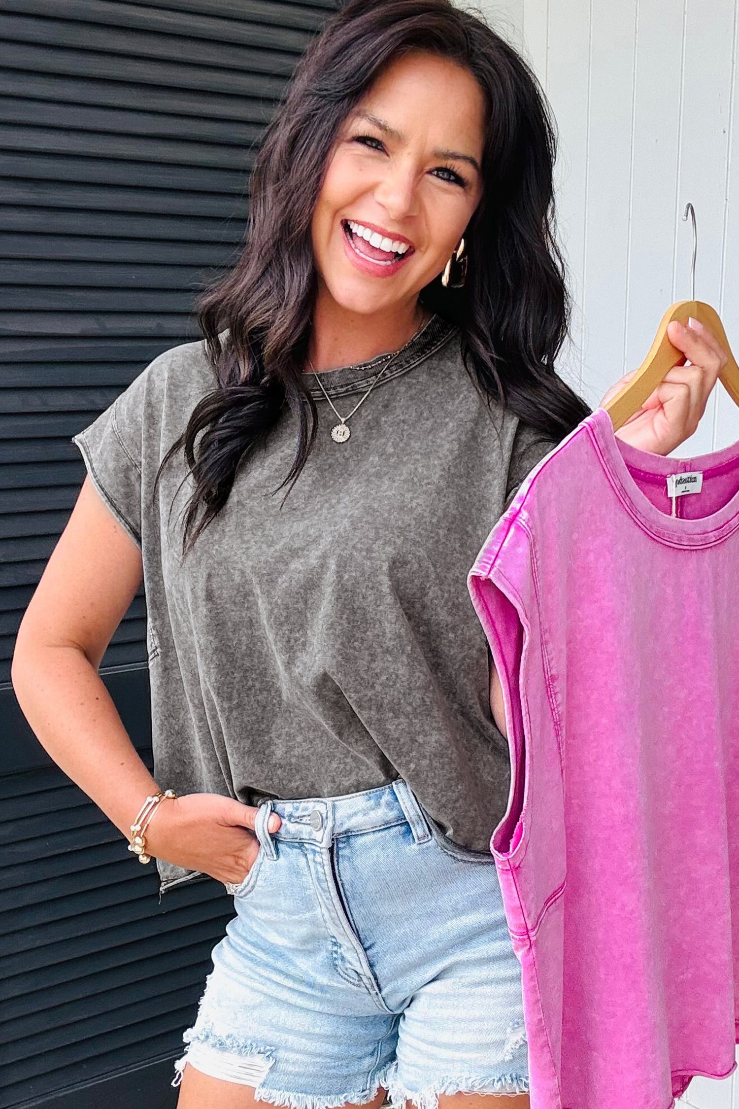 Bright Pink Mineral Wash Boxy Fit Cotton Tank Top