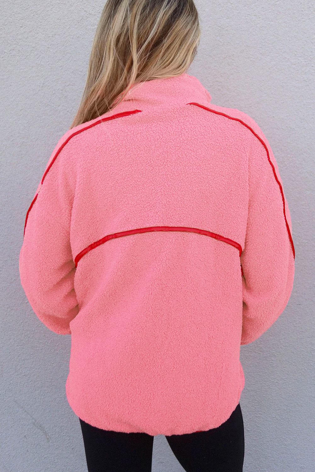 Strawberry Pink Long Sleeve Kangaroo Pocket Sweatshirt