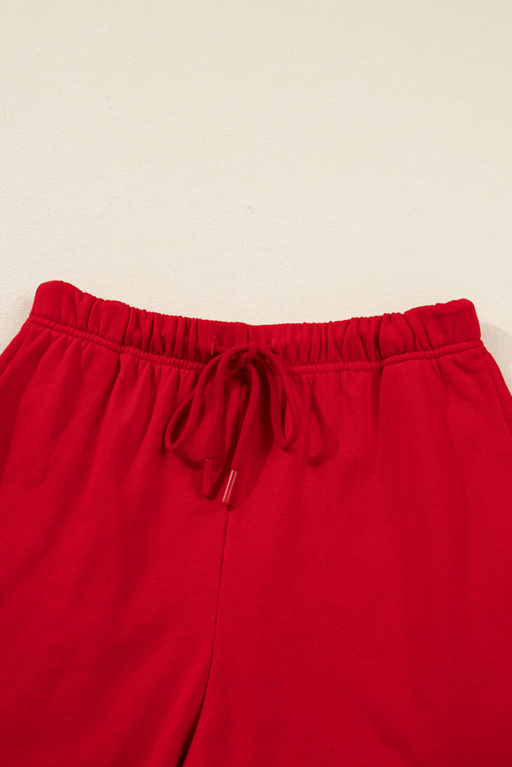 Racing Red Striped Collar Knot Sleeve Sweatshirt and Shorts Set