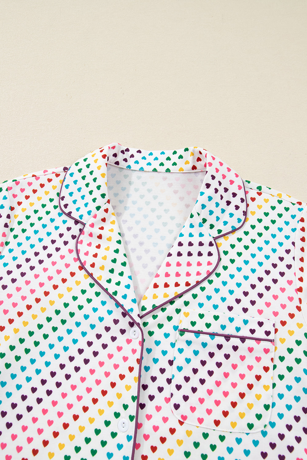 Ensemble pyjama long 2 pièces imprimé cœur blanc pour la Saint-Valentin