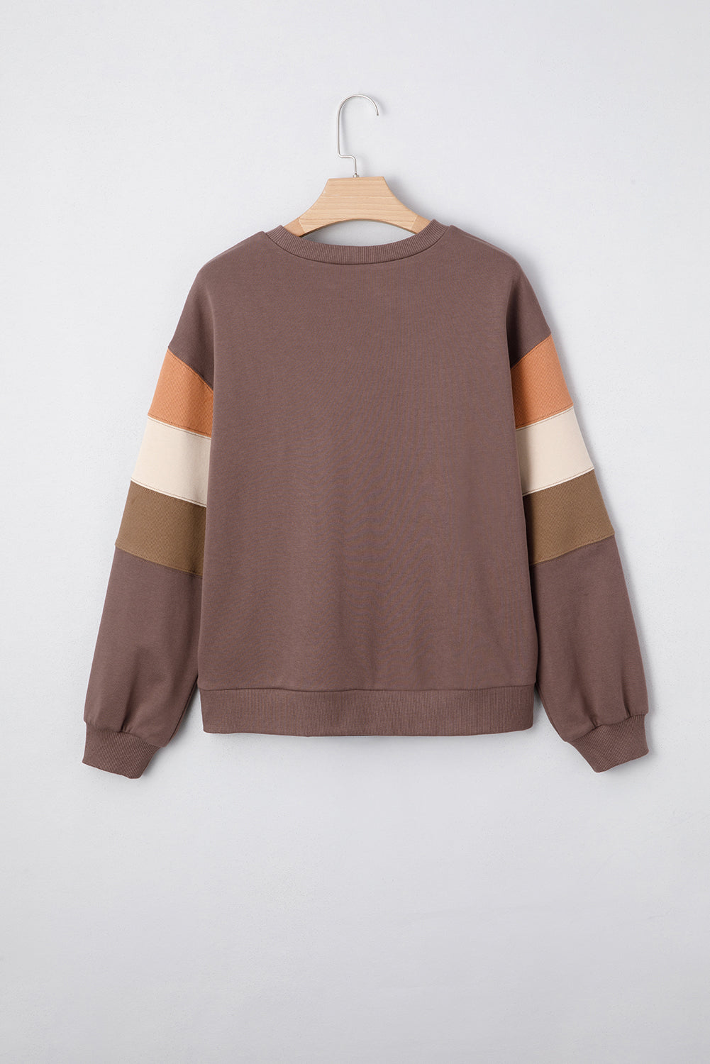 Dark Khaki Colorblock Drop Shoulder Pullover Casual Sweatshirt