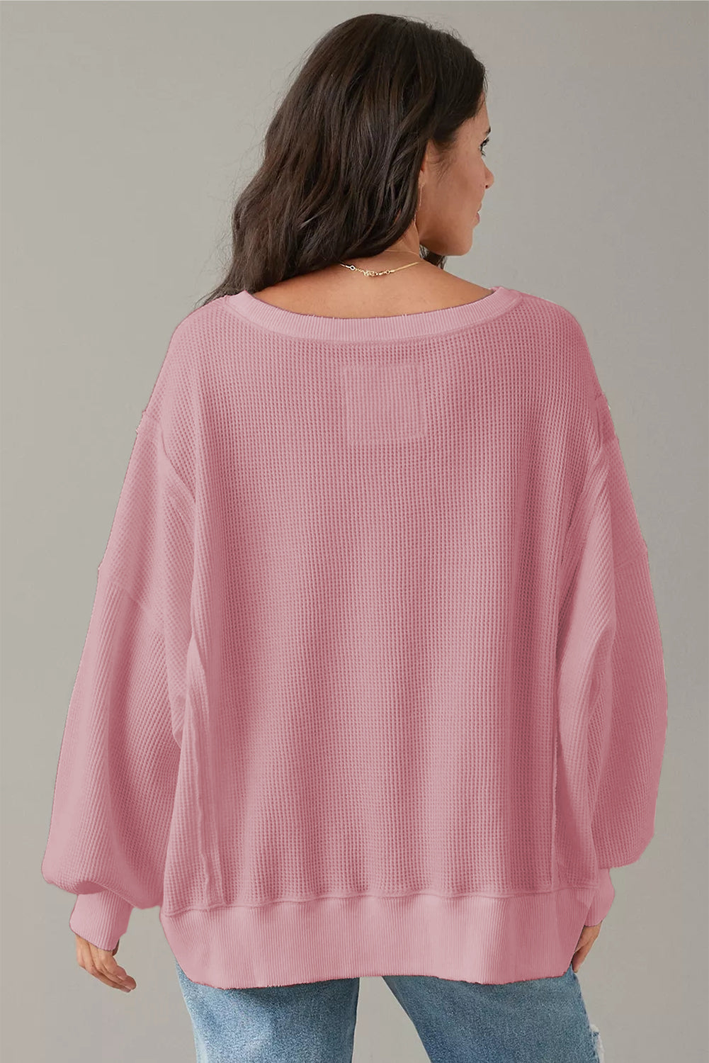 Sweat-shirt oversize fendu à manches évasées et gaufrées rose