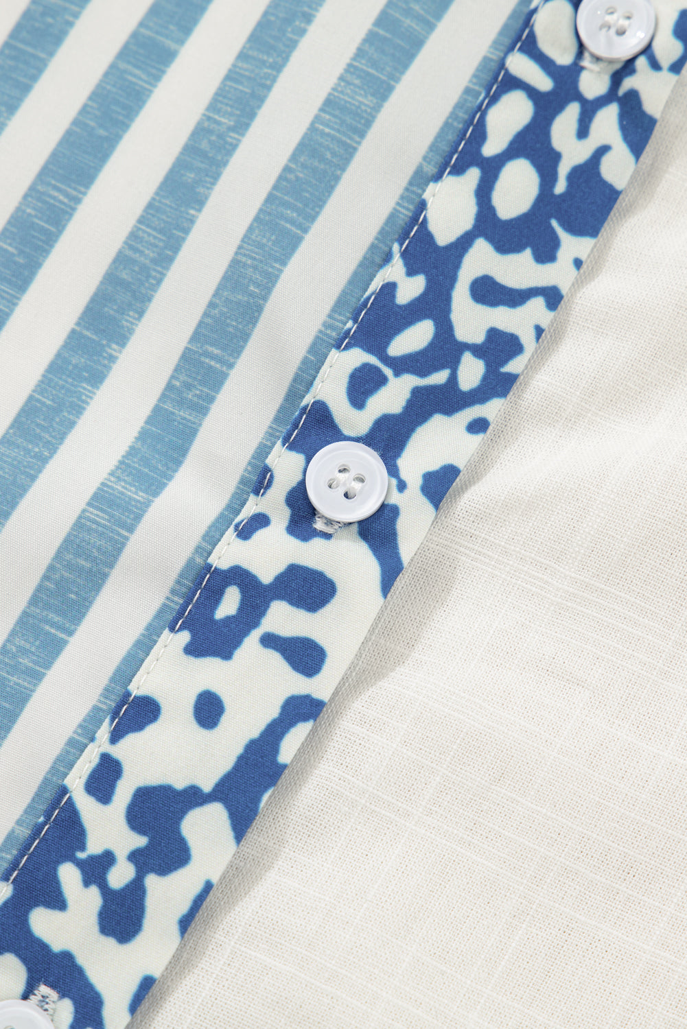 Chemise décontractée à rayures léopard bleu ciel et patchwork