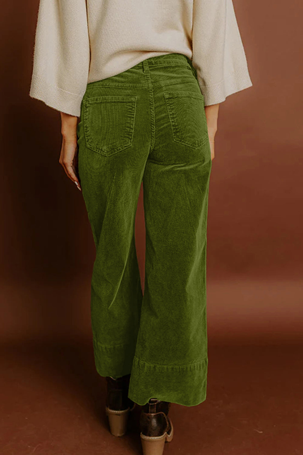 Vineyard Green Corduroy Solid Color High Waist Wide Leg Pants