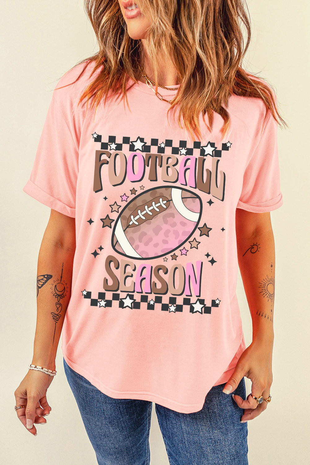 Pink FOOTBALL SEASON Graphic Game Day T Shirt