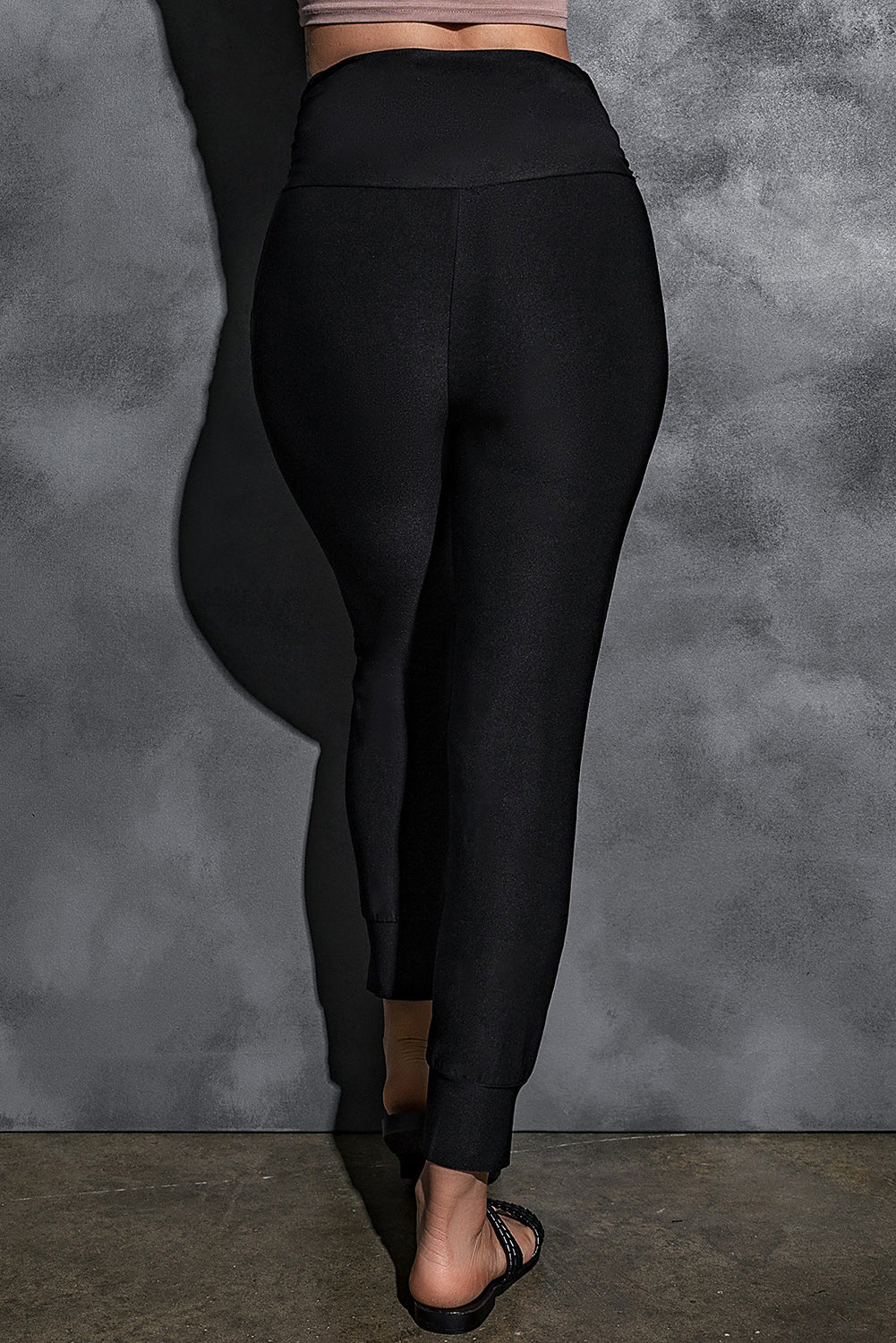 Leggings taille haute noirs plissés décontractés avec poches
