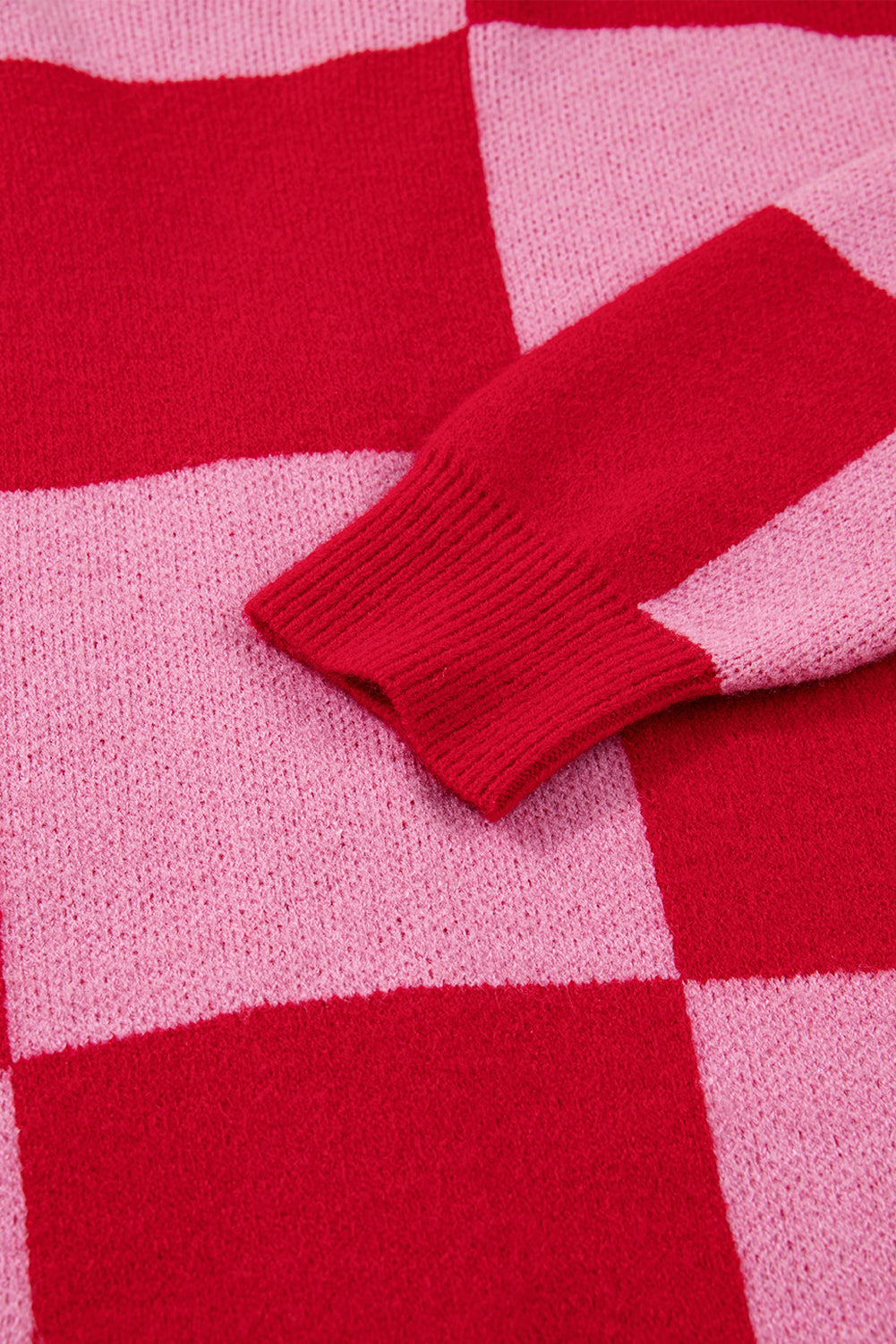 Fiery Red Colorblock Plaid Button Knit Cardigan