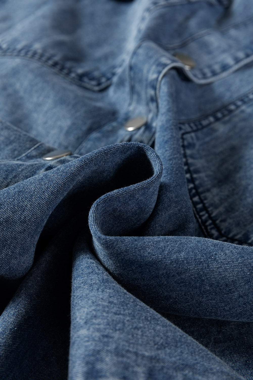 Blue Chest Pocket Raw Hem Denim Loose Shirt Dress