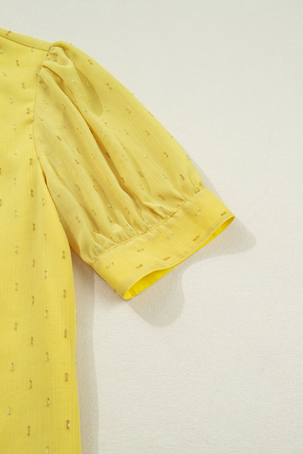 Yellow Cream Metallic Jacquard Short Sleeve Shirt