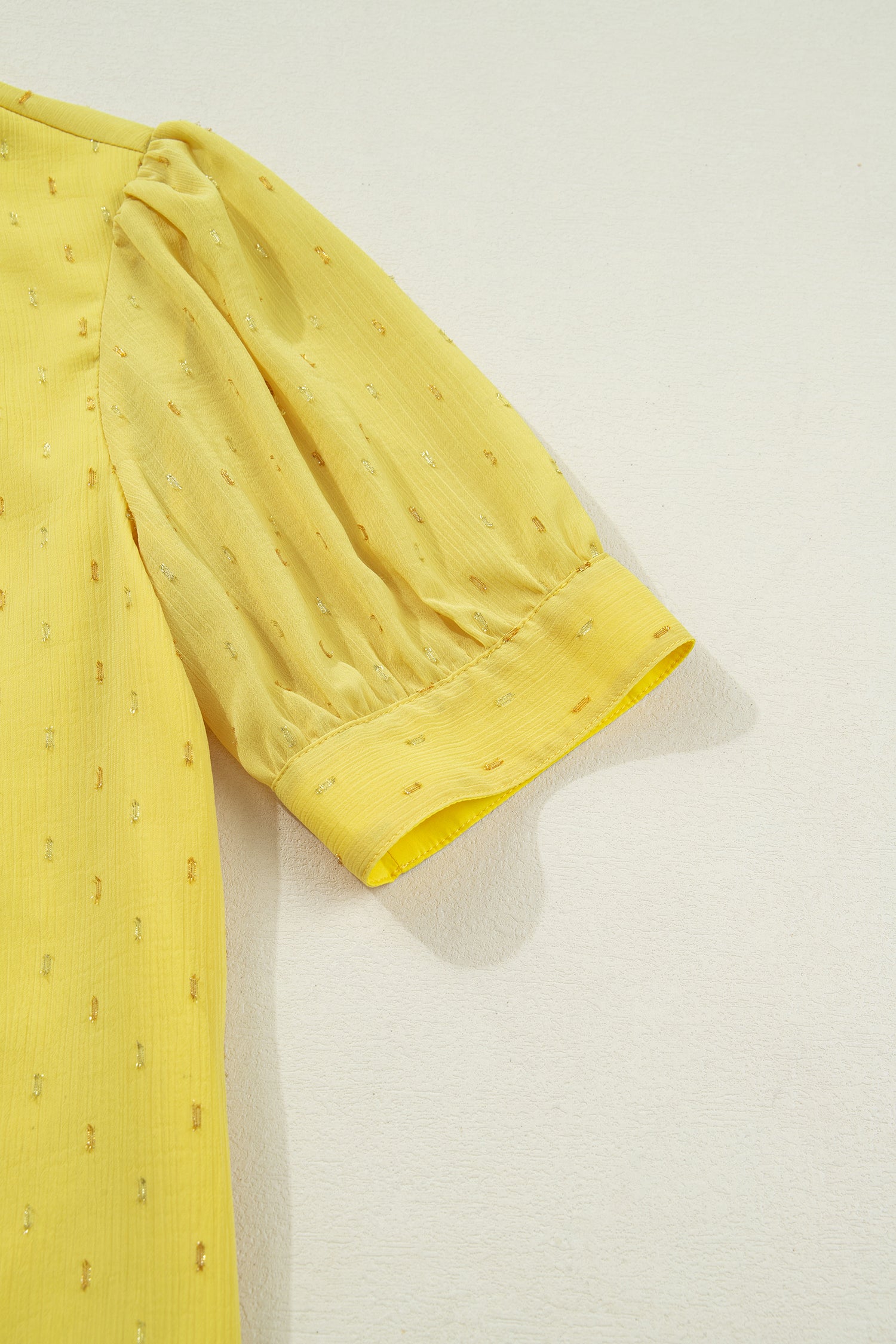 Yellow Cream Metallic Jacquard Short Sleeve Shirt