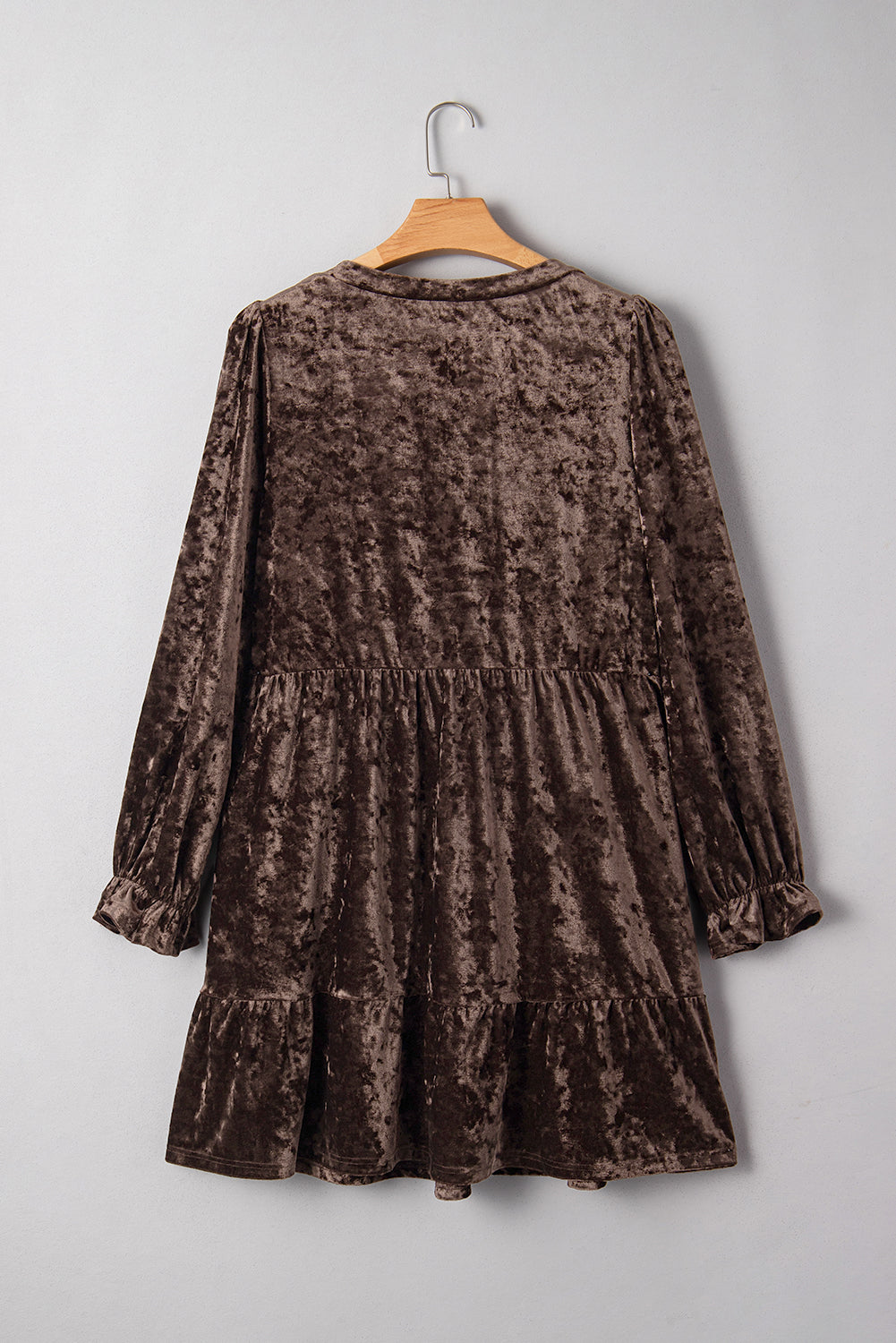 Vestido babydoll mini de terciopelo color café de talla grande