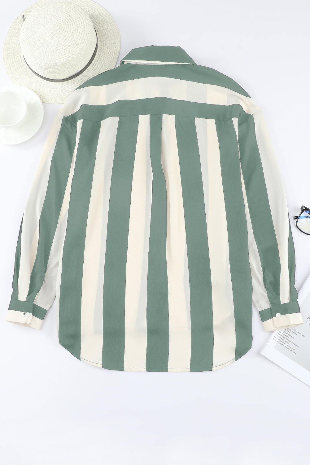 Green Striped Soft Relaxed Button Up Shirt