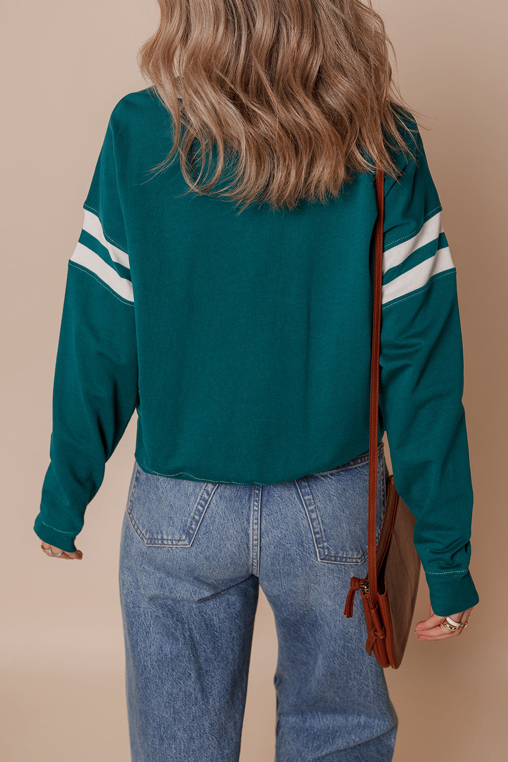 Blackish Green Contrast Striped Patchwork Drop Shoulder Sweatshirt