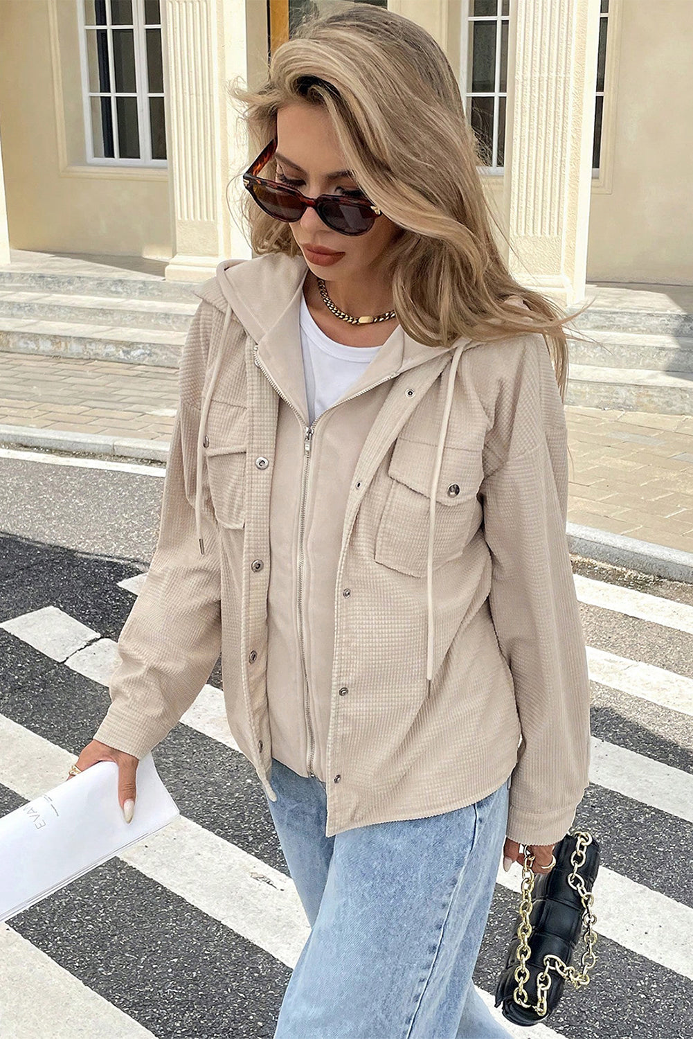 Sail Blue 2 in 1 Thermal Knit Textured Hooded Jacket