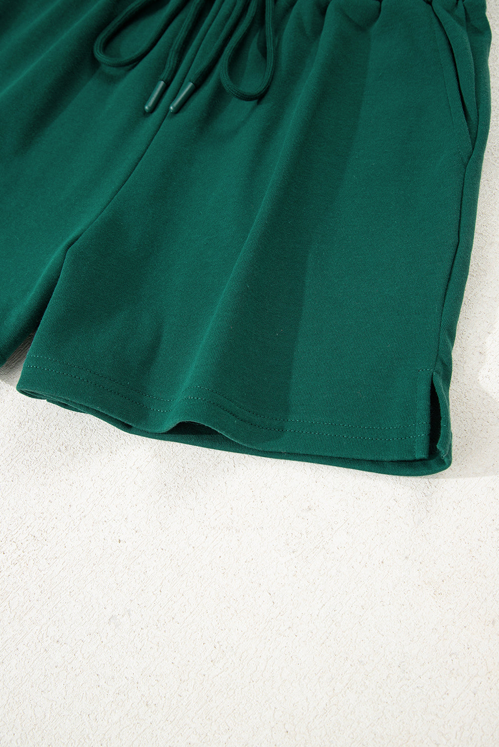 Evergreen Varsity Striped Sleeve Drop Shoulder Sweatshirt and Shorts Set