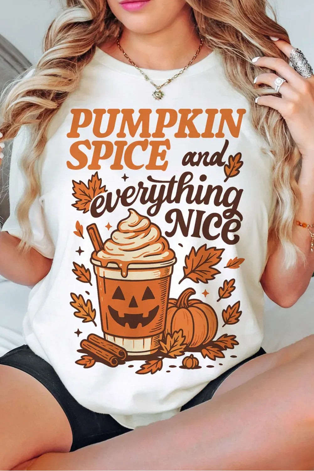 White Fall Vibe Thanksgiving Graphic Heat Transfer Printing T Shirt