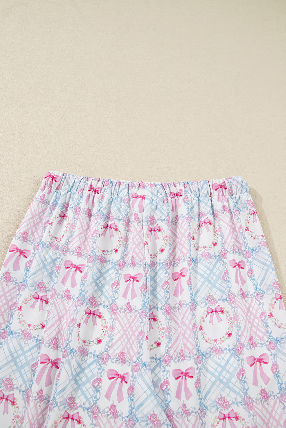 Pink Bow Wreath Pattern Christmas Holiday Bow Tie Front Pajama Set