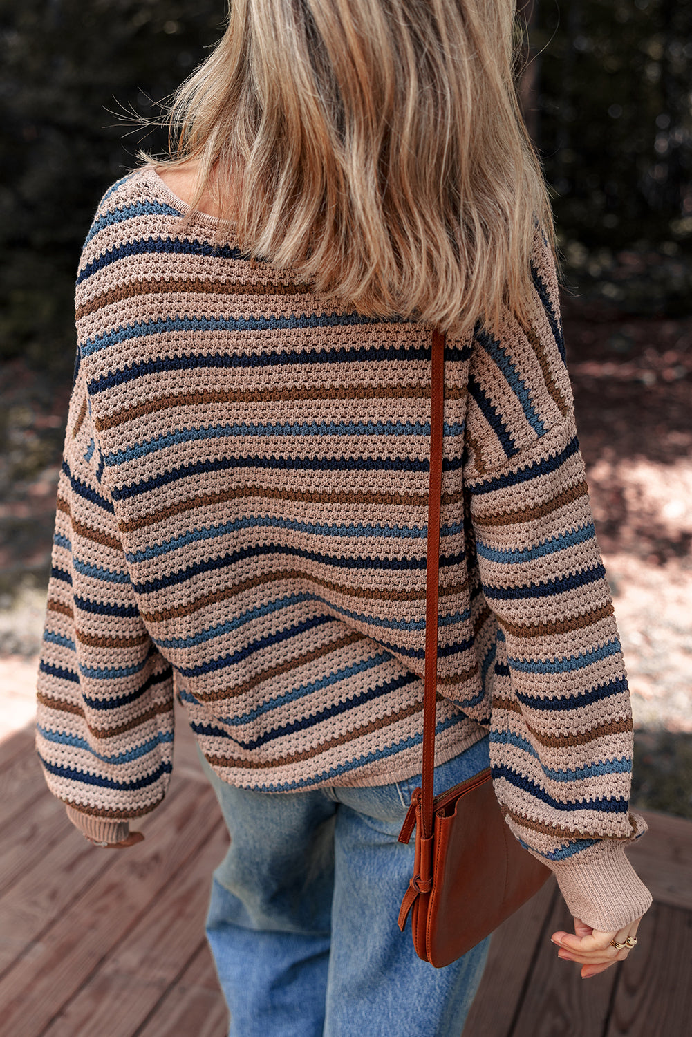Multicolour Striped Knitted Drop Shoulder Crew Neck Sweater