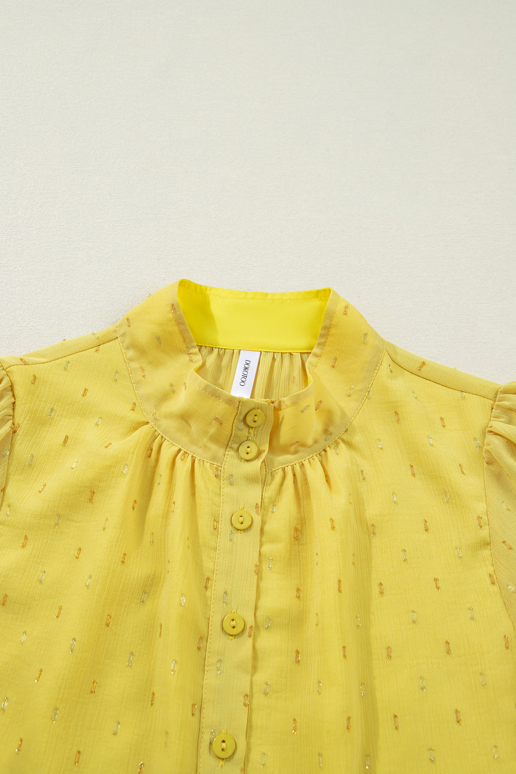 Yellow Cream Metallic Jacquard Short Sleeve Shirt
