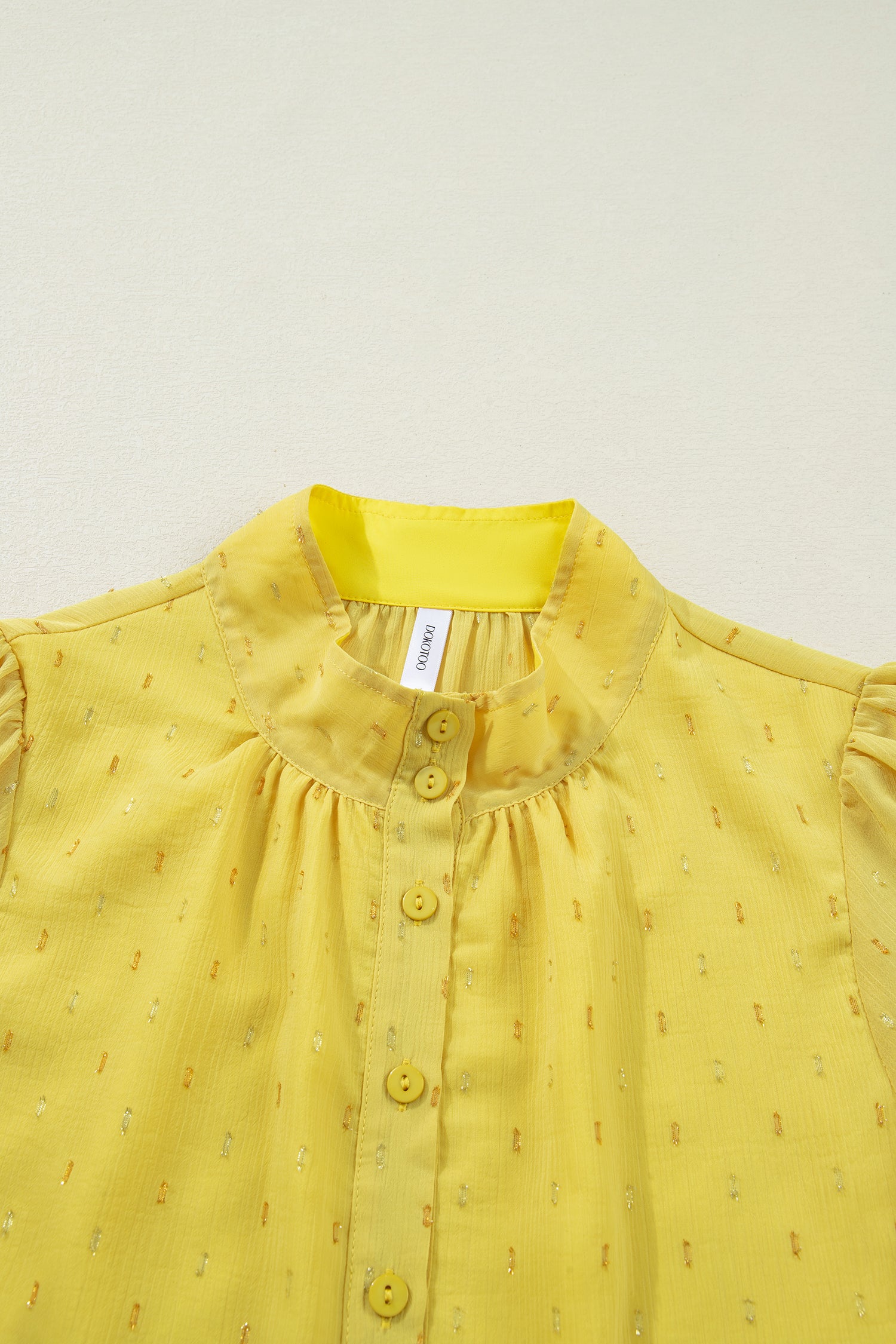 Yellow Cream Metallic Jacquard Short Sleeve Shirt