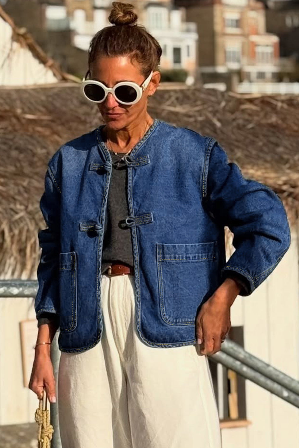 Sail Blue Vintage Pockets Straight Cut Deep Wash Denim Jacket