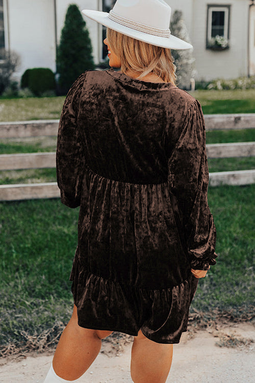 Robe babydoll mini en velours grande taille couleur café