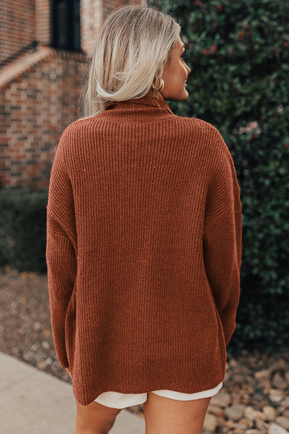 Red Sandalwood Ribbed Knit Buttons Front Flap Pocket Casual Shacket