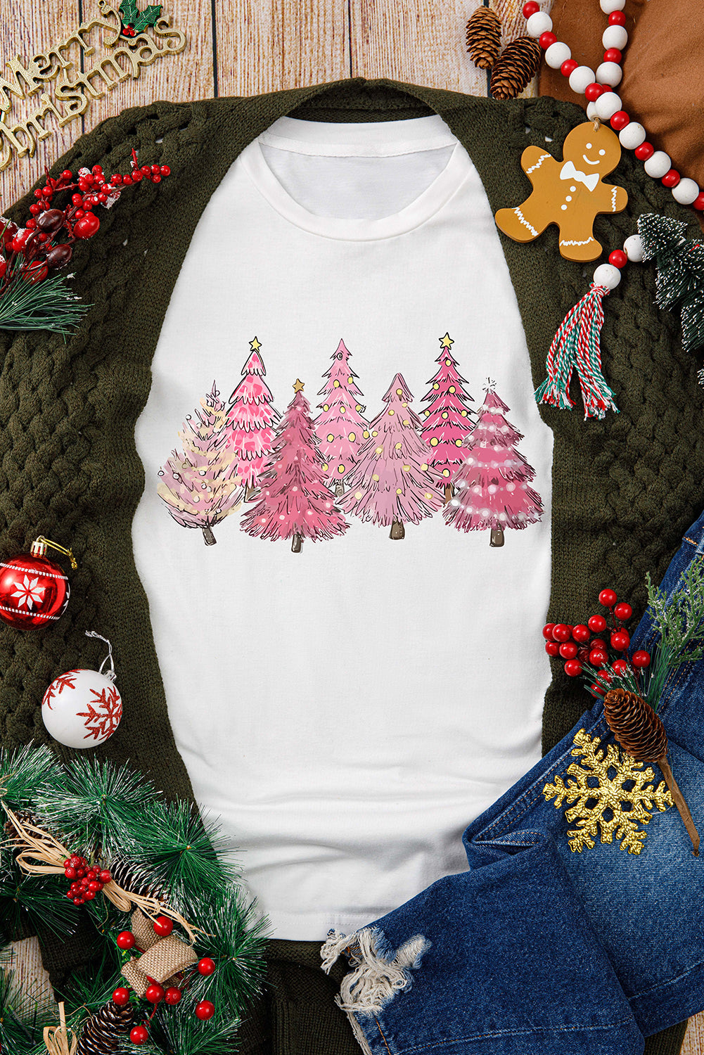 White Christmas Trees Fashion Graphic Tee