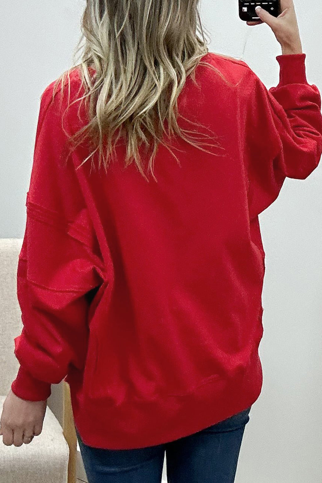 Sweat-shirt ample rouge vif à motif brodé Holly Jolly
