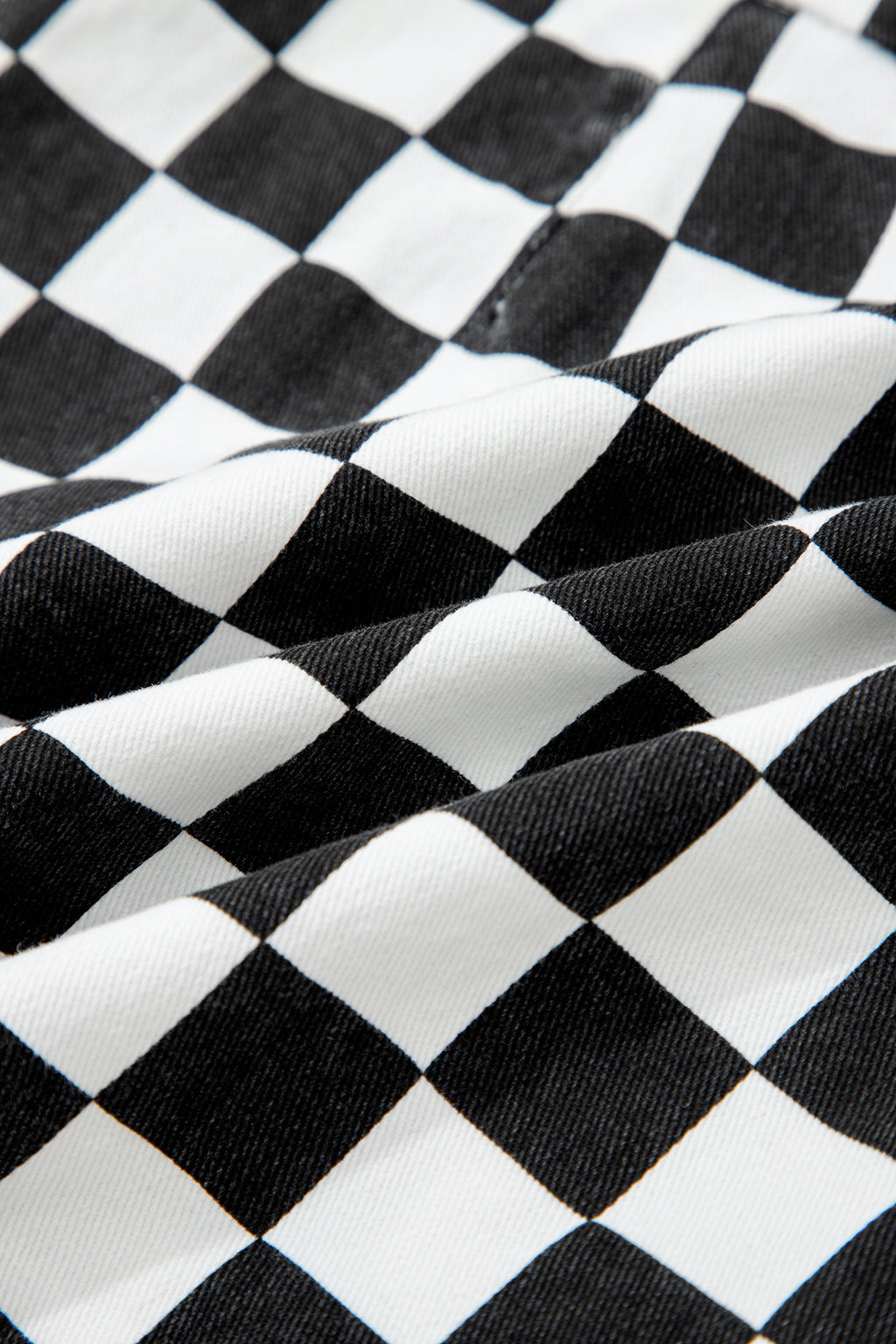 Black Checkered Print Overlap Denim Shorts