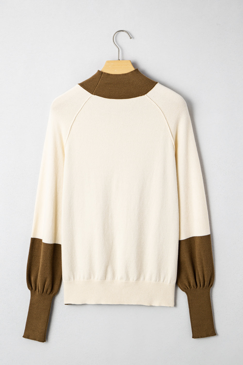 Desert Palm Colorblock Raglan Puff Sleeve Mock Neck Sweater