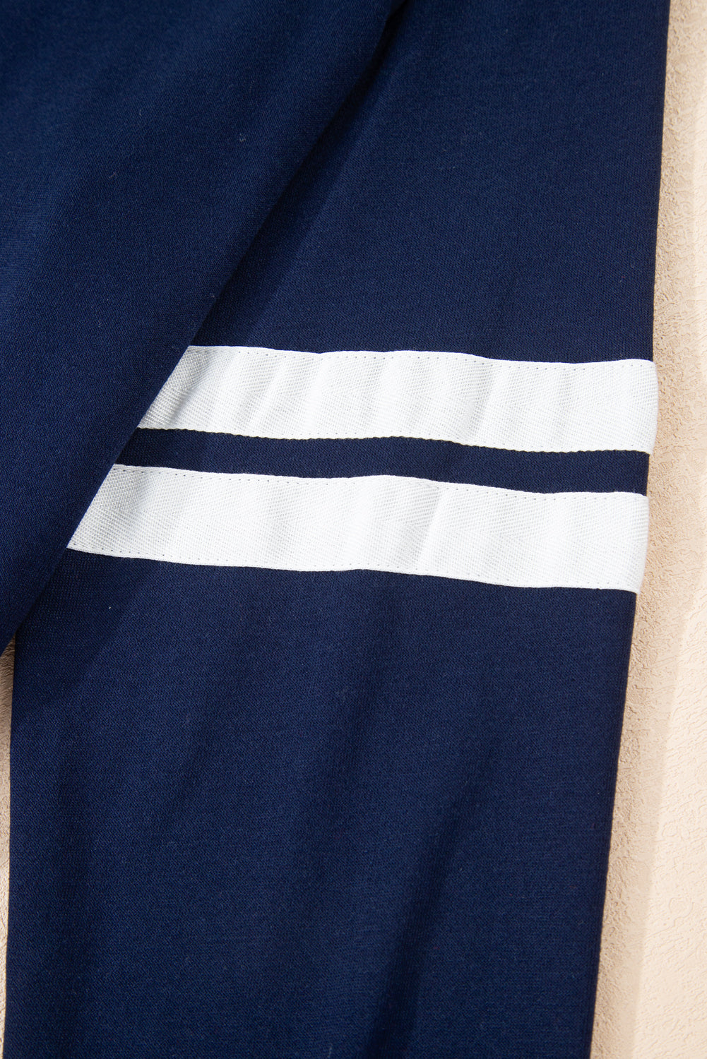 Navy Blue Varsity Stripe Detail Drop Shoulder Pullover Mini Skort Set