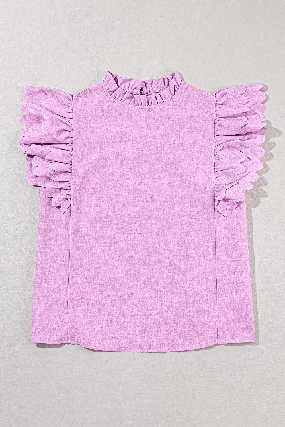 Bright Pink Solid Scalloped Ruffle Sleeve Blouse