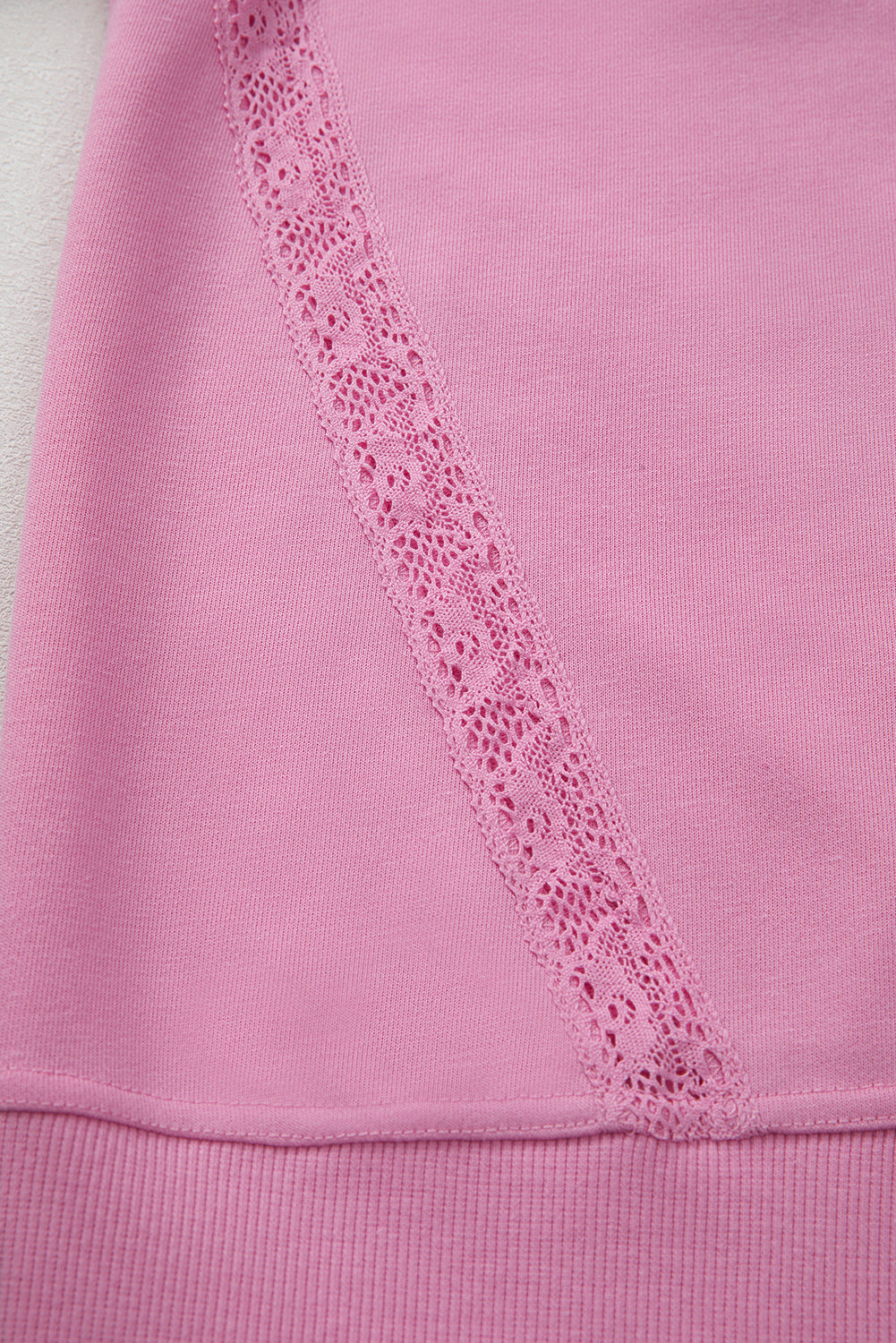 Bright Pink Lace Patchwork Raglan Sleeve Loose Fit Sweatshirt