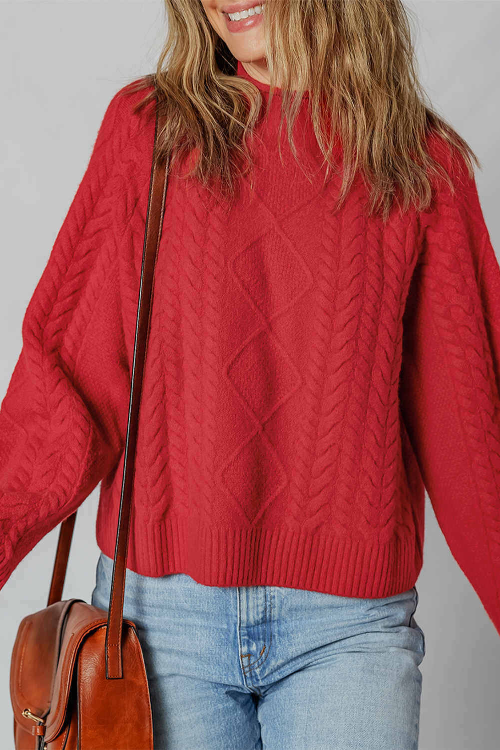 Fiery Red Cable Knit Baggy Sweater