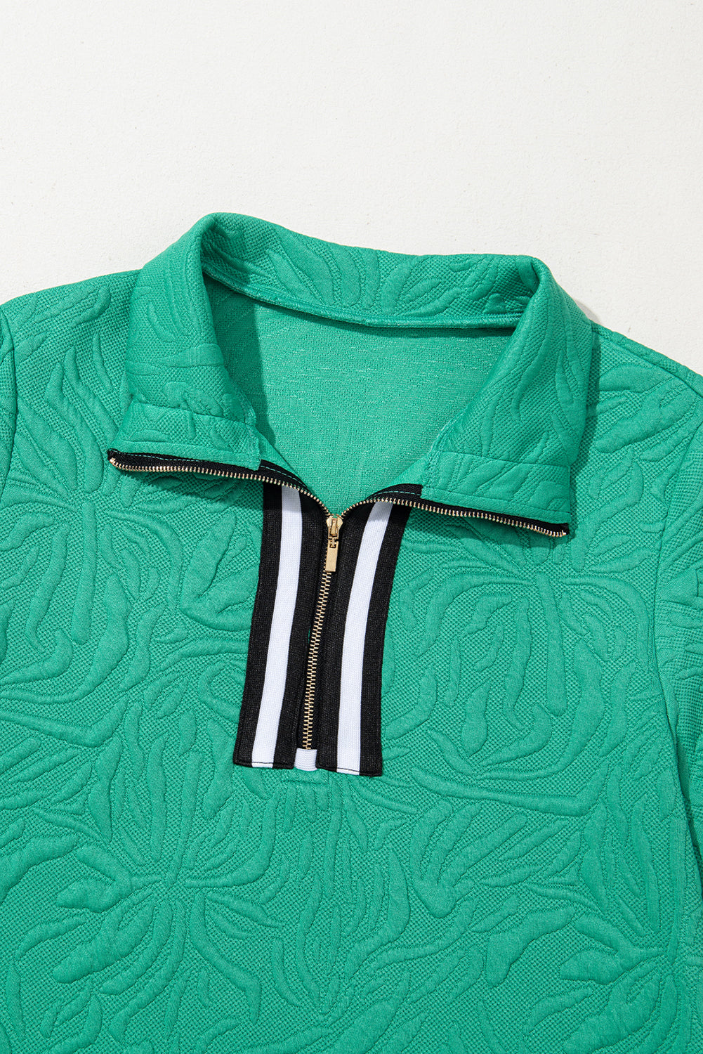 Vestido con escote color vibrante y cremallera de un cuarto con textura de jacquard verde mar