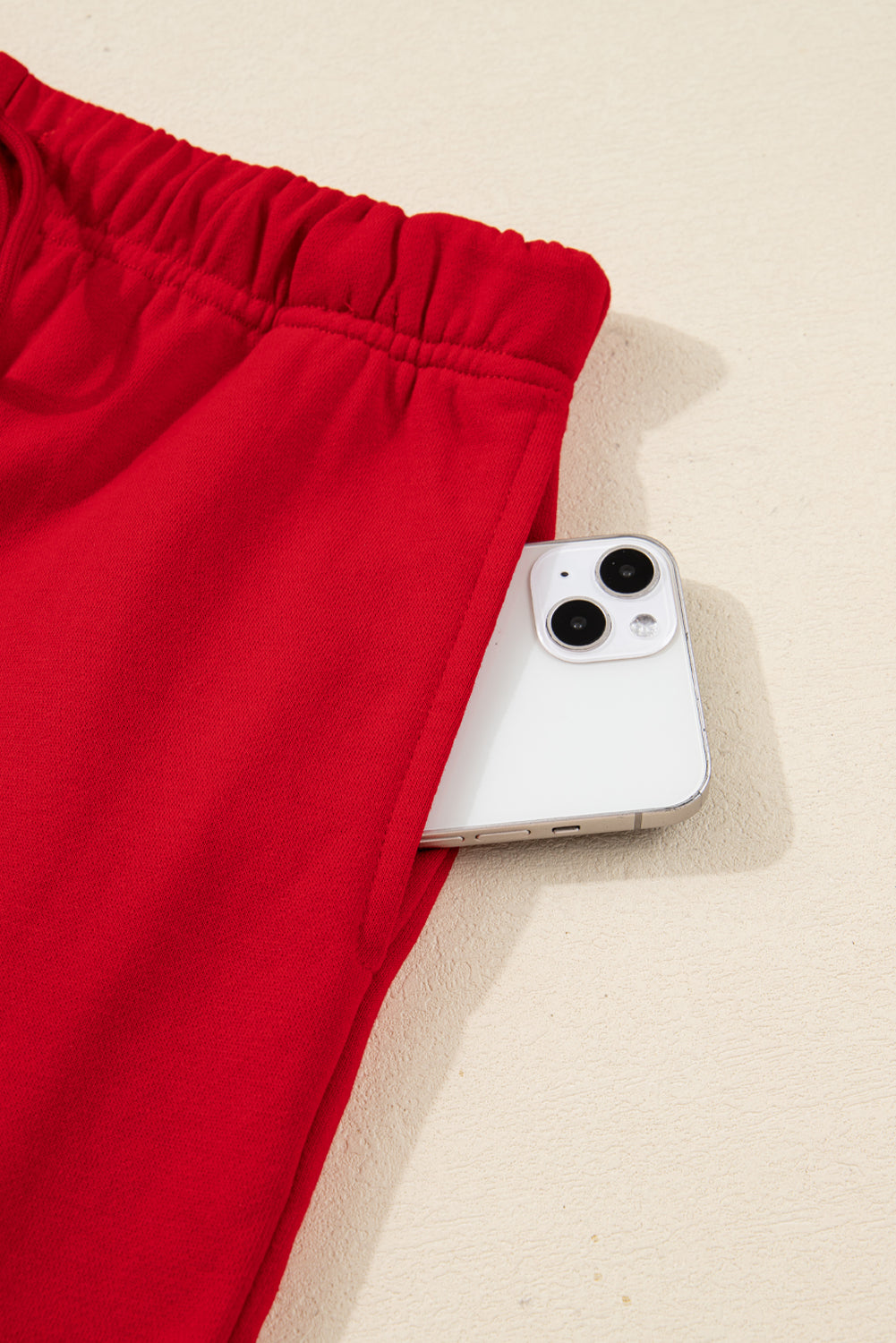 Racing Red Striped Collar Knot Sleeve Sweatshirt and Shorts Set