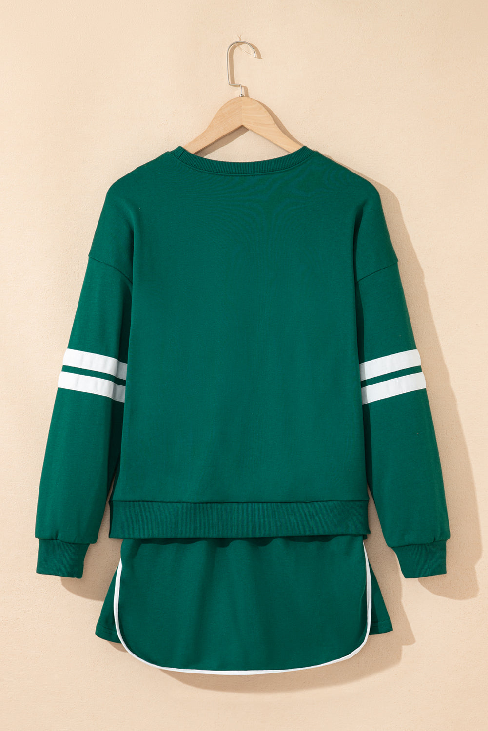 Evergreen Varsity Stripe Detail Drop Shoulder Pullover Mini Skort Set