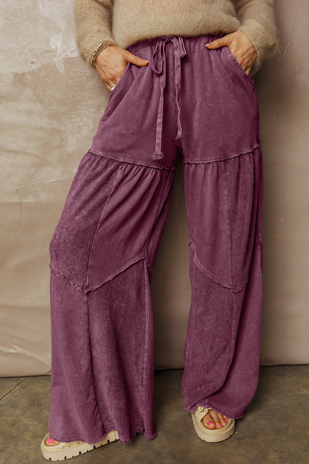 Wild Ginger  Careys Mineral Wash Tiered Wide Leg Patchwork Drawstring Pants