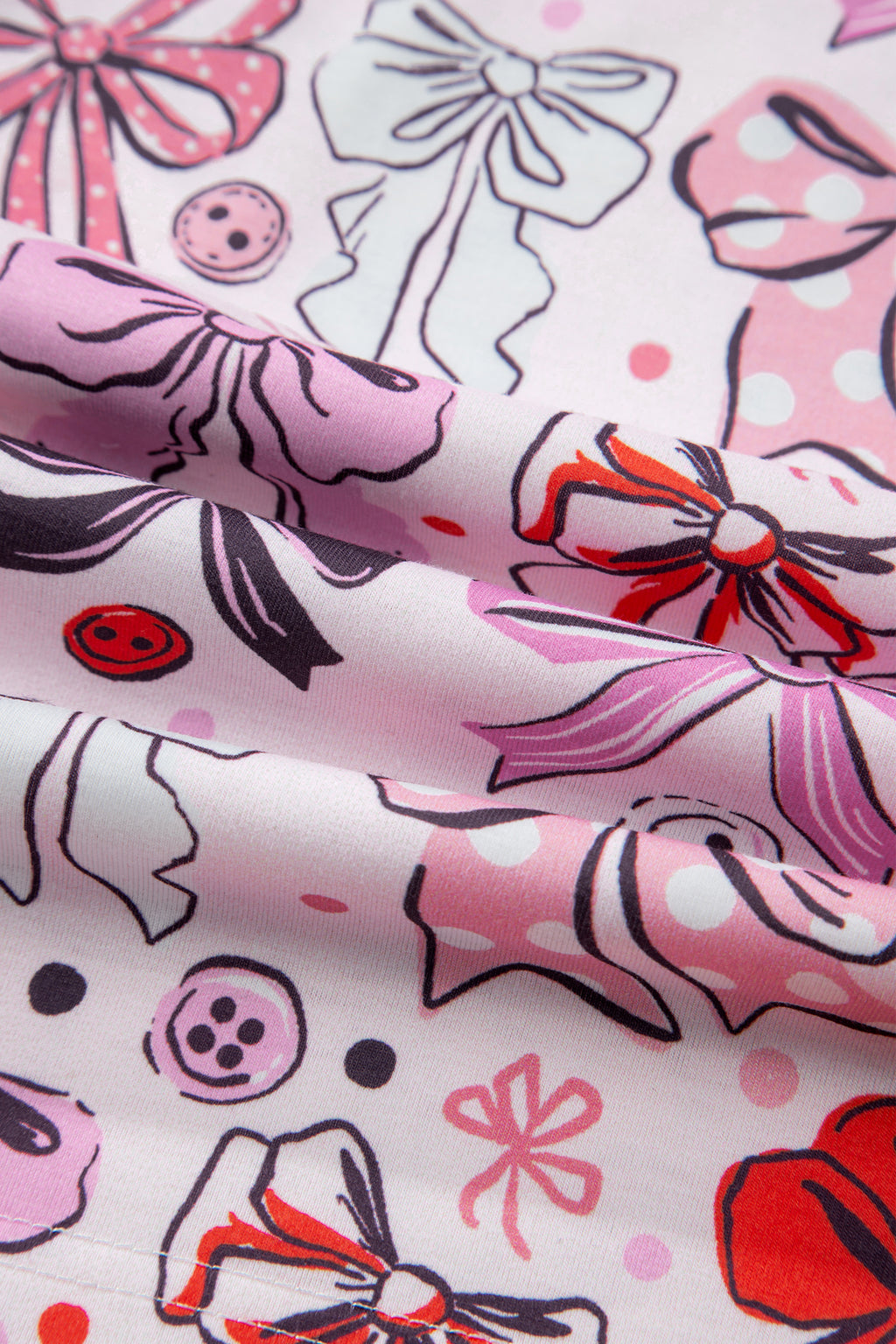 Ensemble pyjama court 2 pièces avec chemise imprimée à jolis nœuds en ruban rose